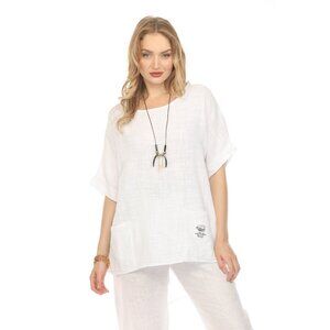 White Half Sleeves Tunic with Pockets